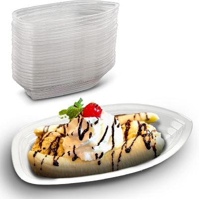 MT Products Clear Banana Split Boats 12 oz - Disposable Sundae Bowls - Pack of 60 Image 1