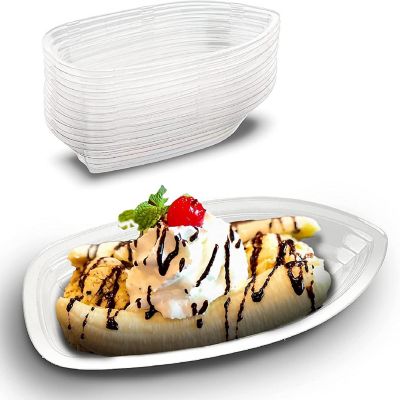 MT Products Clear Plastic Disposable Banana Split Bowls/Boats 8 oz - Pack of 60 Image 1