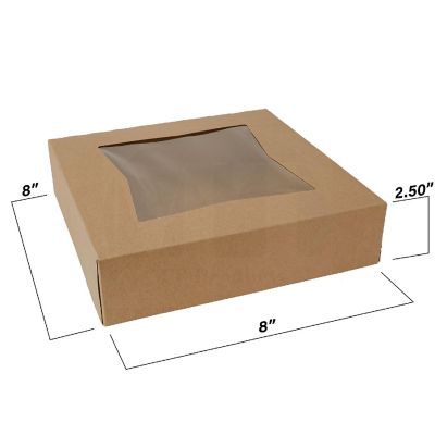 MT Products Cookie Box - 8" x 8" x 2.5" Brown Bakery Boxes with Window - Pack of 15 Image 1