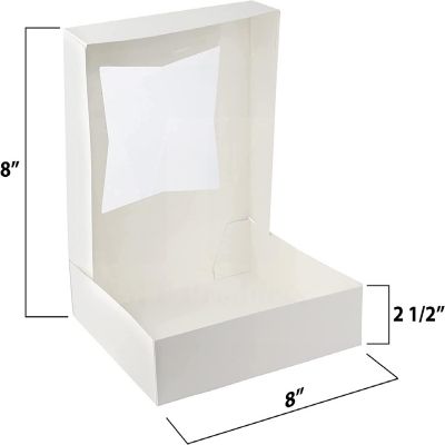 MT Products Cookie Boxes - 8" x 8" x 2.5" White Bakery Boxes with Window - Pack of 15 Image 1