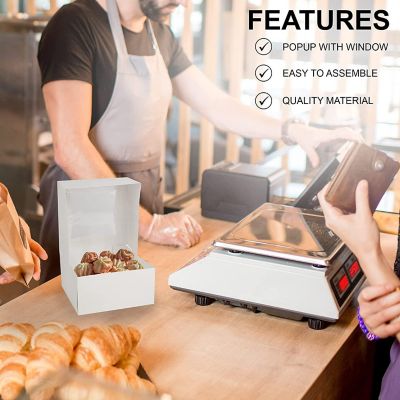 MT Products Cupcake Boxes - 6"  x 6"  x 3" Auto Pop-up White Bakery Boxes with Window - Pack of 15 Image 2