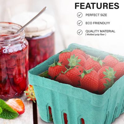MT Products Green Vented Produce Berry Basket 1 Pint Pulp Fiber - Pack of 15 Image 3