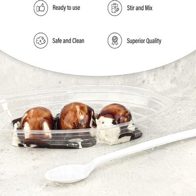 MT Products Long White Plastic Disposable Spoons for Sundae - Pack of 50 Image 2