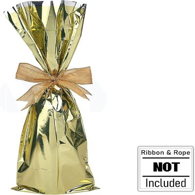 MT Products Metallic Gold Mylar Wine Gift Bags for Bottles - Pack of 25 Image 2
