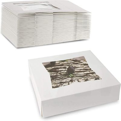MT Products White Cookie Boxes - 8" x 8" x 2.5" Bakery Boxes with Window - Pack of 15 Image 1
