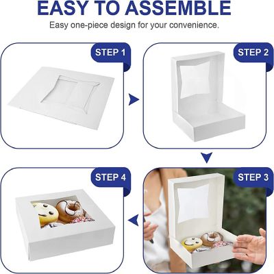 MT Products White Cookie Boxes - 8" x 8" x 2.5" Bakery Boxes with Window - Pack of 15 Image 3