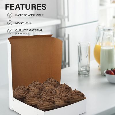 MT Products White Cookie Boxes - 9" x 9" x 3" Bakery Boxes  No-Window - Pack of 15 Image 3