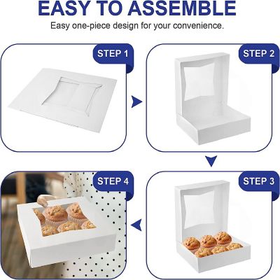 MT Products White Treat Boxes - 9" x 9" x 2.5" Bakery Boxes with Window - Pack of 15 Image 3