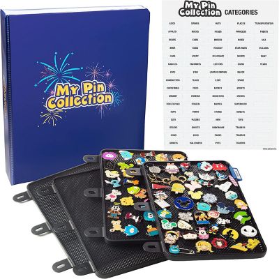 My Pin Collection 3-Ring Album Binder w 4 Enamel Pin Pages - Patented Design Lays Pages Flat with Pinbacks and No Sagging - Display and Trade Your Favorites - O Image 1