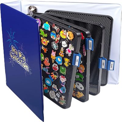 My Pin Collection 3-Ring Album Binder w 4 Enamel Pin Pages - Patented Design Lays Pages Flat with Pinbacks and No Sagging - Display and Trade Your Favorites - O Image 1