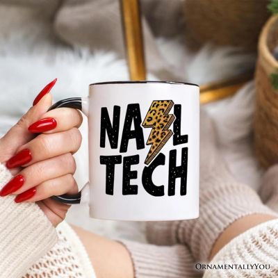 Nail Tech Leopard Lightning Mug, Retro Stylist Gift Image 2