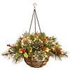 National Tree Company 20" Wintry Pine&#174; Hanging Basket with Battery Operated Warm White LED Lights Image 1