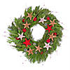 National Tree Company 22" Artificial Fresh Evergreen Branch Christmas Wreath, Cedar, Juniper, and Noble Fir Tips Decorated with Wicker Balls, Stars, Bamboo and Thistles Image 1