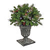 National Tree Company 24" Artificial Crestwood Spruce Porch Bush in Gray Urn, Pre-Lit with White Twinkly LED Lights, Christmas Collection, Silver, Plug In Image 1