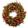 National Tree Company 24" Christmas Red Mixed Wreath with Battery Operated Warm White LED Lights Image 1