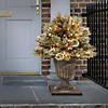 National Tree Company 24" Pre Lit Artificial Shrub, Glittery Bristle Pine, Decorated with Frosted Branches, Pine Cones, Twinkly LED Lights, Includes Stylish Black Base, Plug In, Christmas Collection Image 1
