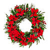 National Tree Company 26&quot; Artificial Colonial Christmas Wreath with Red Poinsettia Red Berries, Pre-Lit with White LED Lights, Battery Operated Image 1