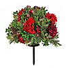National Tree Company 28" Pre Lit Artificial Urn Filler, Vienna Waltz, Decorated with Red Flower Blooms, Red Berry Clusters, Pine Cones, Warm White LED Lights, Battery Powered, Christmas Collection Image 1
