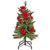 National Tree Company 3 ft. Artificial Colonial Pencil Slim Hinged Christmas Tree with Berries and Poinsettia Flowers, Pre-Lit with Clear Incandescent Lights, Plug In Image 1