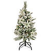 National Tree Company 3 ft. Artificial Frosted Colonial Pencil Slim Hinged Christmas Tree with Berries and Poinsettia Flowers, Pre-Lit with Clear Incandescent Lights, Plug In Image 1
