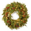 National Tree Company 30" White Pine Wreath with Battery Operated Warm White LED Lights Image 1