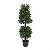National Tree Company 48" Boxwood Cone and Ball Topiary in Black Plastic Nursery Pot with 150 RGB LED Lights- UL- A/C Image 1