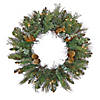 National Tree Company, First Traditions Collection, 30&quot; Pre-Lit Artificial North Conway Wreath with Glittery Cones and Eucalyptus, 100 Warm White LED Lights- Battery Operated with Timer Image 1