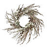National Tree Company National Tree Company. 24" Christmas Alpine Trimmed Snow Lump Wreath, 150 Pure White LED Rice Lights- Battery Operated with Remote Control Image 1