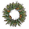 National Tree Company National Tree Company, First Traditions Collection, 30" Pre-Lit Artificial North Conway Wreath with Glittery Cones and Eucalyptus, 100 Warm White LED Lights- Battery Operated with Timer Image 1