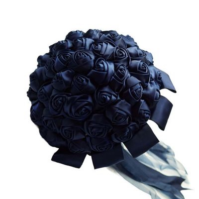 Navy Blue Rose Bud Satin Bouquet Image 2