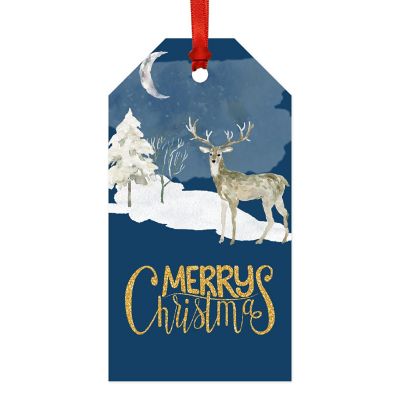Navy Blue Rustic Deer Christmas Gift Tag Image 3