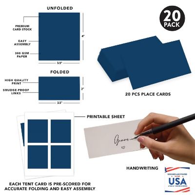 Navy Blue Table Tent Place Cards 20-Pack Image 1