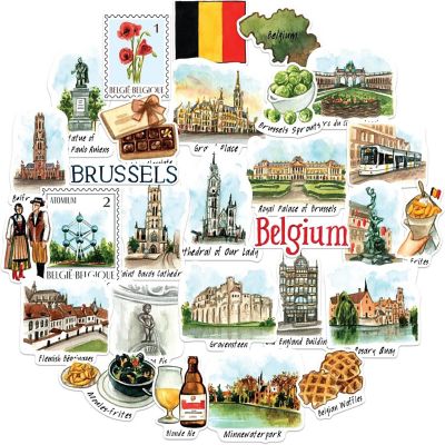 Navy Peony Belgium Travel Stickers Image 1