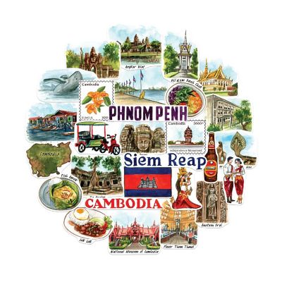 Navy Peony Cambodia Travel Stickers Image 1