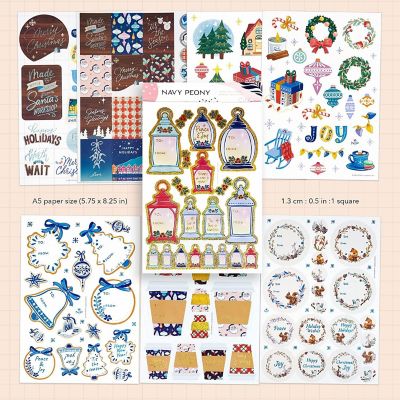 Navy Peony Christmas and Gift Tags Stickers Image 1