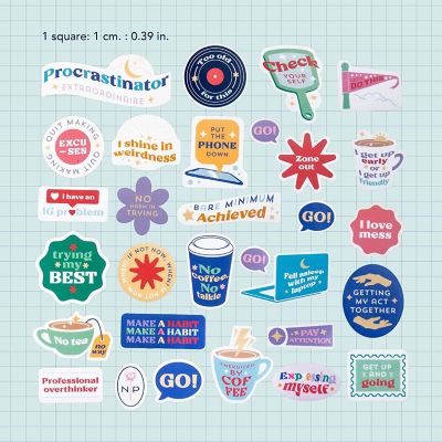 Navy Peony Self Care Quote Stickers Image 1