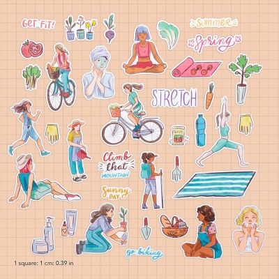 Navy Peony Woman Fitness Planner Stickers Image 1