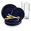 Navy with Gold Rim Organic Round Disposable Plastic Dinnerware Value Set (120 Settings) Image 1