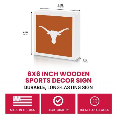 NCAA Texas Longhorns 6x6" Wooden Sign, Sports Decor Sign for Wall, Bar, Mancave, Living Room or Dorm Room Image 2