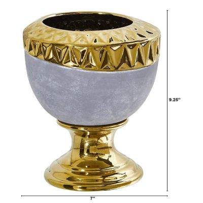 Nearly Natural Modern Decorative 9.25" Regal Stone Urn with Gold Accents Image 1