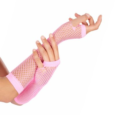 Neon Fishnet Gloves Pink Pink Costume Accessory Image 1
