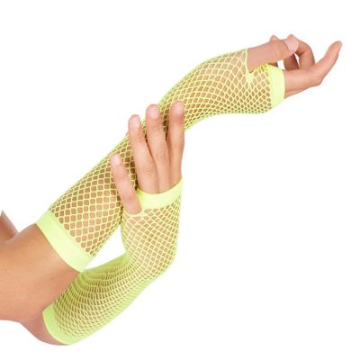 Neon Fishnet Gloves Yellow Yellow Costume Accessory Image 1