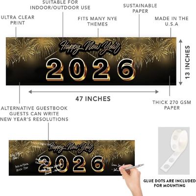 New Year Black Gold Fireworks Banner Image 1