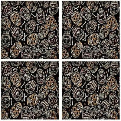 Nidico Halloween Placemats Skulls and Bones on Black with gold.  Set of 4 Image 1