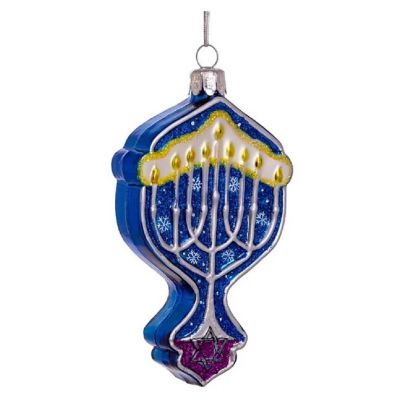 Noble Gems Glass Hanukkah Menorah Ornament NB1690 Image 1