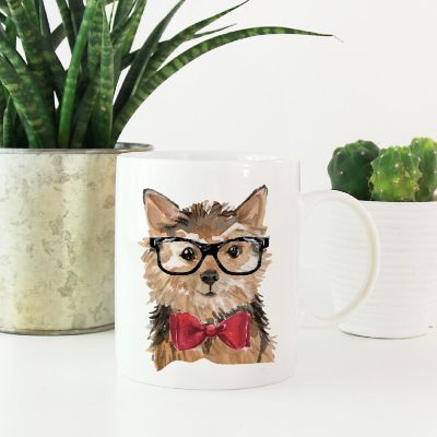 Norfolk Terrier Glasses Bow Ceramic Mug Image 1