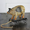 Northlight 10" Black and White Wood Textured Pig on Cart Outdoor Garden Statue Image 2