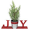 Northlight 10" Red "JOY" Potted Faux Pine in Metal Planter Christmas Tabletop Plaque Image 1