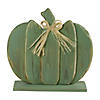 Northlight 14" Green Slatted Halloween Table Top Pumpkin with Bow Image 1