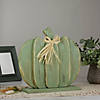 Northlight 14" Green Slatted Halloween Table Top Pumpkin with Bow Image 1